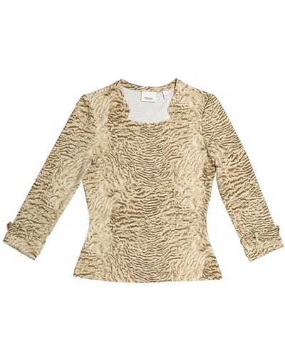Burberry Astrakhan Print Stretch Jersey Long-sleeve Top - Natural