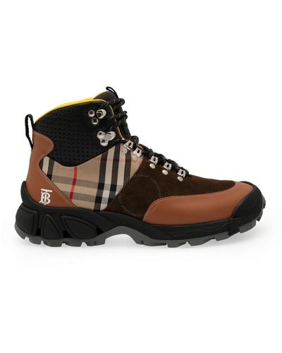 Burberry Leather Vintage Check Cotton Suede Thor Hiking Boots - Brown