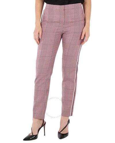 Burberry Side Stripe Houndstooth Check Wool Tailo Pants - Pink