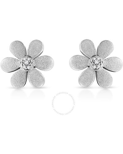 Haus of Brilliance Matte Finished .925 Sterling Silver Diamond Accent Flower Hoop Stud Earring - Metallic