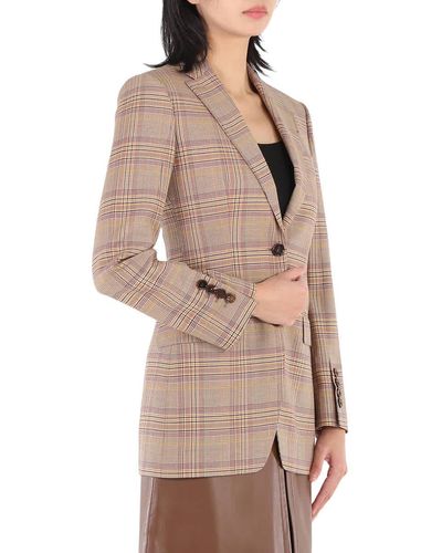 Burberry Check Oversized Tailored Blazer Jacket - Brown