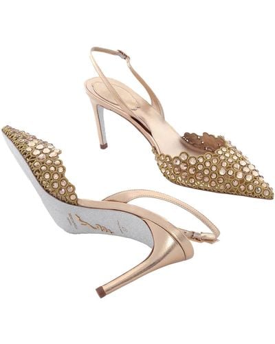 Rene Caovilla Vega Crystal Gold Slingback Court Shoes - Metallic