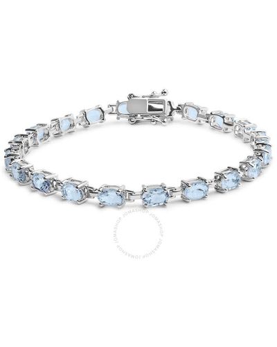 Haus of Brilliance .925 Sterling Silver 11.0 Cttw Oval Shaped Created Light Blue Topaz Link Bracelet - Metallic