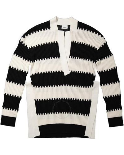 Burberry Black Side-slit Striped Rib Knit Wool Sweater