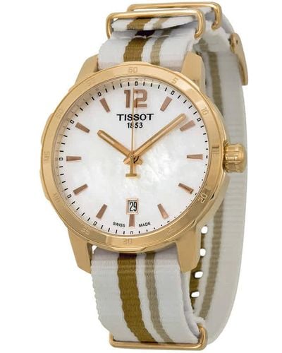 Tissot Quickster Mother Of Pearl Dial Striped Nylon 40mm Watch T0954103711700 - Metallic