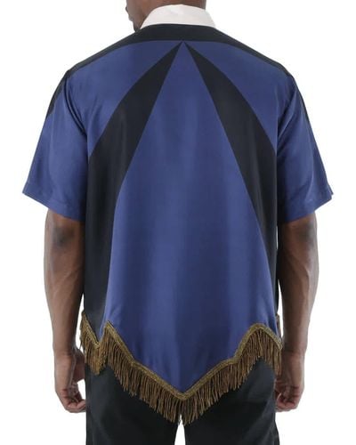 Burberry Bullion Fringing Geometric Print Silk Tunic Shirt - Blue