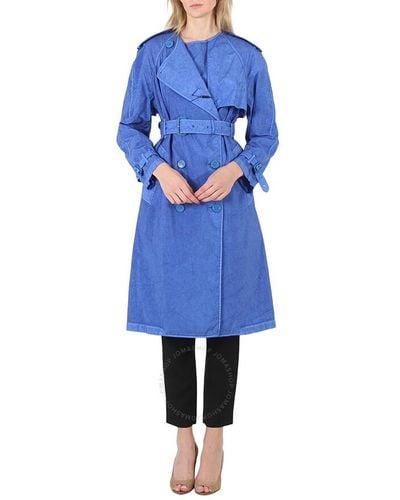 Burberry Warm Royal Collarless Double Breasted Trench Coat - Blue