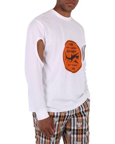 Burberry Shark Print Cotton Long Sleeve T-shirt - White