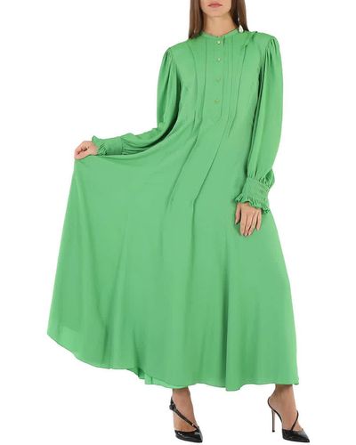 Chloé Pintucked Crepe Long Dress - Green