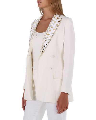 Roberto Cavalli White / Gold Mirror Snake Double Breasted Jacket