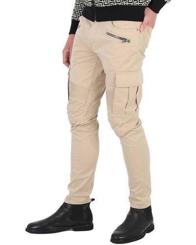 Balmain Cotton Cargo Tapered Trousers - Natural