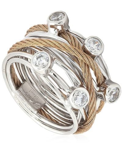 Charriol Tango White Cz Stones Steel Rose Pvd Cable Ring - Metallic