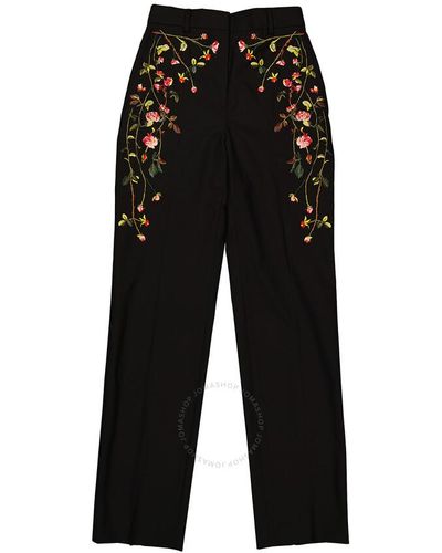 Burberry Kiana Floral Embroidered Wool-blend Trousers - Black