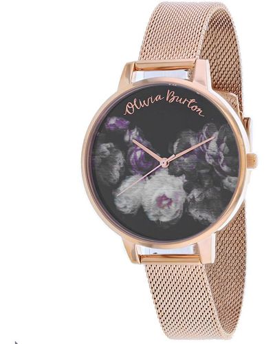 Olivia Burton Fine Art Rose Gold Mesh Quartz Watch - Grey