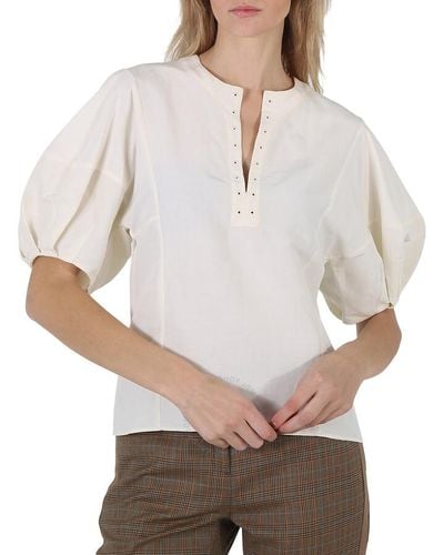 Chloé Iconic Milk Linen Silk Canvas Puff-sleeve Blouse - White