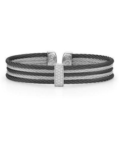 Alor Black & Grey Cable Mini Cuff With 18kt White Gold & Diamonds