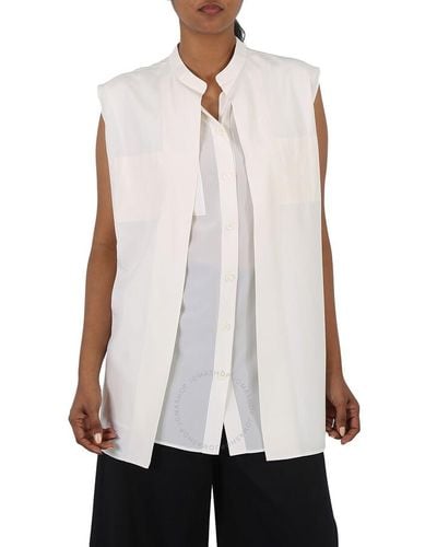 Burberry Neutral Suziesl Crepe De Chine Logo Detail Sleeveless Silk Shirt - White