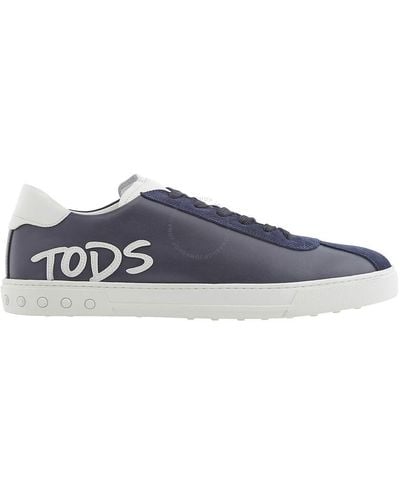 Tod's Navy Leather Logo Patch Trainers - Blue