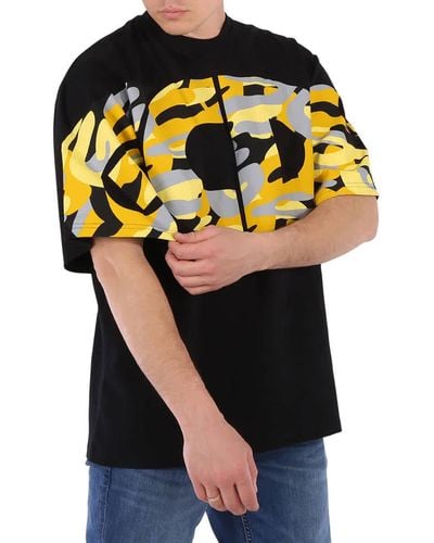 Gcds Camouflage Logo Crewneck Cotton T-shirt - Black