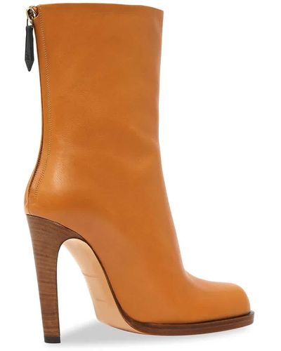 Burberry Square-toe Ankle Leather Boots - Brown