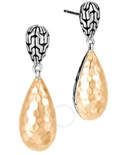 John Hardy Sterling Silver Drop Earring With Hammered Gold - Metallic