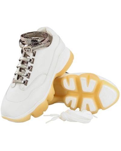 Giannico White / Inox Calfskin Python Lace-up Buckle Sneakers - Metallic