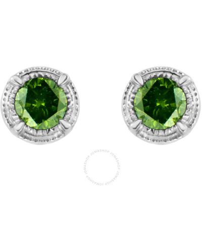 Haus of Brilliance .925 Sterling Silver 1/5 Cttw Treated Green Diamond Modern 4-prong Solitaire Milgrain Stud Earrings