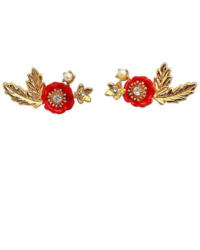 Les Nereides Ear Of Wheath And Poppy Earrings - Red