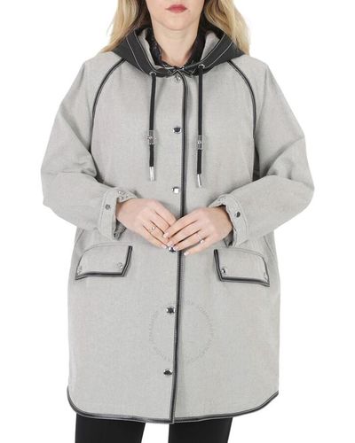 Burberry Melange Cotton-canvas Leather-trimmed Hooded Coat - Grey