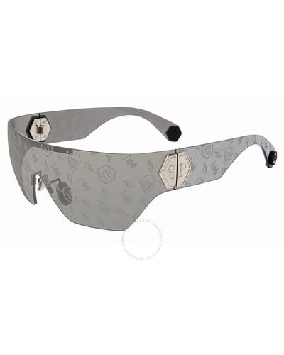 Philipp Plein Mirror Logo Shield Sunglasses Spp029m 579l 99 - Grey