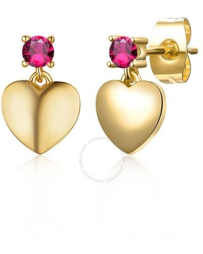 Rachel Glauber 14k Yellow Gold Plated Cubic Zirconia Heart Dangle Earrings - Pink