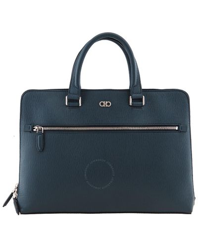 Ferragamo Revival Gancini Leather Briefcase - Blue