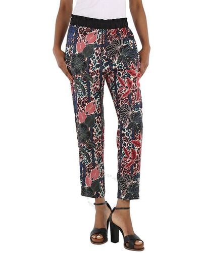Moncler Floral Print Cropped Silk Trousers - White