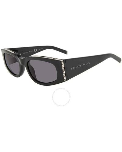 Philipp Plein Grey Oval Sunglasses Spp025s 0700 55 - Black