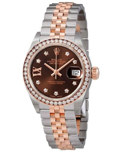 Rolex Lady Datejust Chocolate Brown Diamond Dial Automatic Watch - Metallic