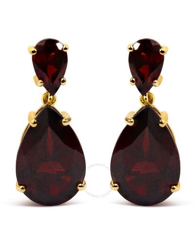 Haus of Brilliance 10k Gold Plated .925 Sterling Silver 14.0 Cttw Pear Shaped Red Garnet Drop - Brown