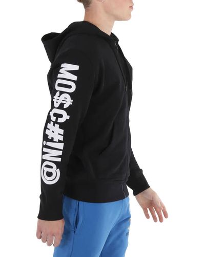 Moschino Symbols Logo Cotton Hooded Sweatshirt - Black