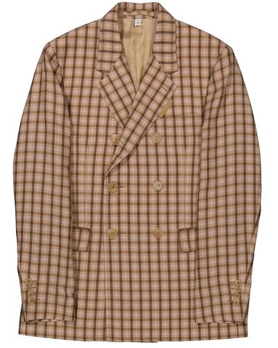 Burberry Soft Fawn Gingham Wool Tailored Blazer - Brown