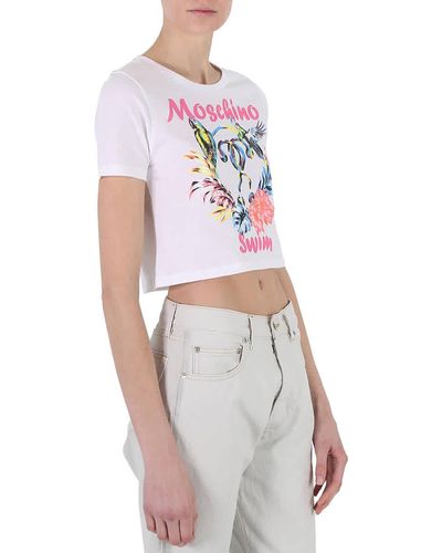 Moschino Cotton Floral Print Crop T-shirt - White