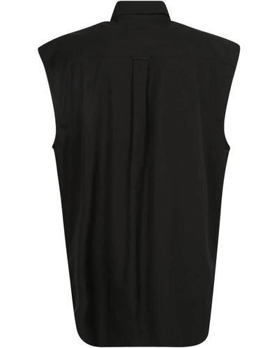 Burberry Cotton Poplin Panel Detail Sleeveles Shirt - Black