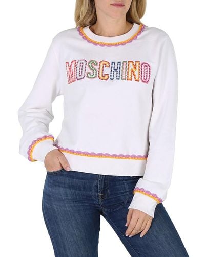 Moschino Fantasy Print Crochet Details Cotton Sweatshirt - White