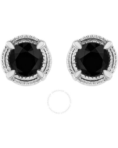 Haus of Brilliance .925 Sterling Silver 1 1/4 Cttw Treated Black Diamond Modern 4-prong Solitaire Milgrain Stud Earrings