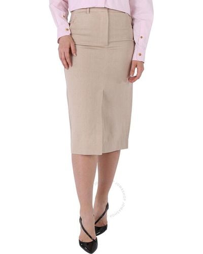 Burberry Oatmeal Linen Pencil Skirt - Natural