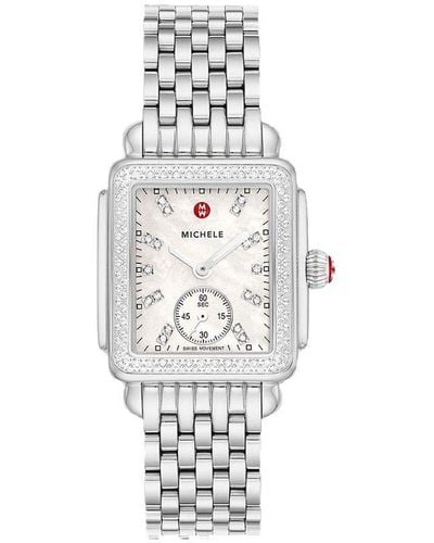 Michele Deco Mid Quartz Diamond Watch - Metallic
