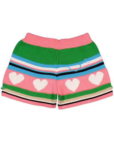 MSGM Girls Stripe Logo Distressed Knit Shorts - Green