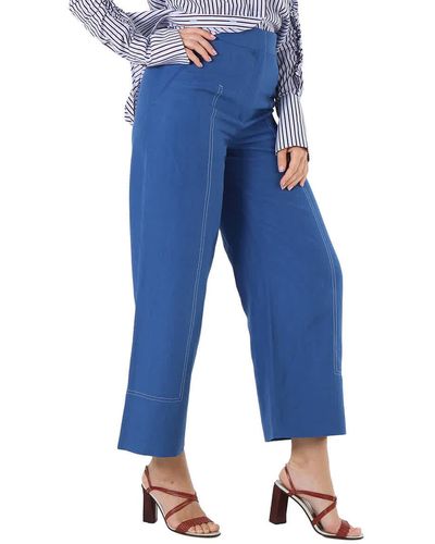Burberry Wide-leg Topstitched Mohair Linen Silk Trousers - Blue