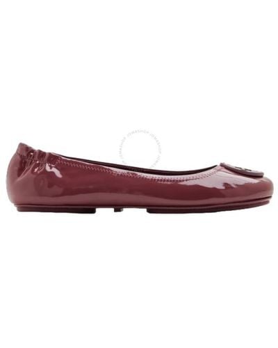 Tory Burch Patent Leather Minnie Travel Ballet Flats - Red