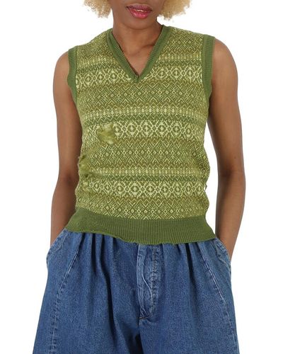 Maison Margiela Distressed Fair Isle Knitted Sweater Vest - Green