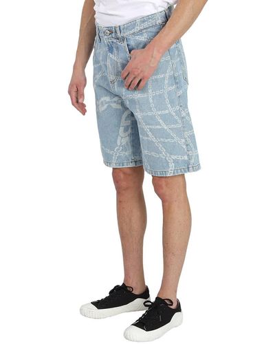 Gcds Chain-print Denim Shorts - Blue