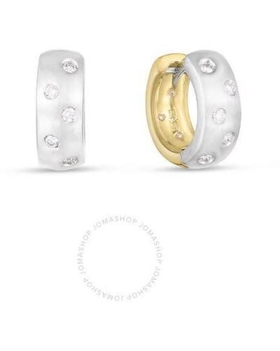 Roberto Coin 18k Yellow / Designer Gold Satin Finish Diamond Reversible Hoop Earrings - Metallic